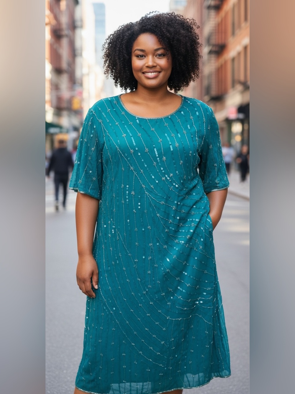 Vintage Teal Silk and Hand Beaded Sequin Sheath Dress